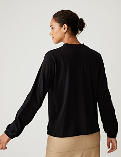 Image of Marks & Spencer Womens Embroidery Cotton Tie Neck Regular Fit Long Sleeve Top