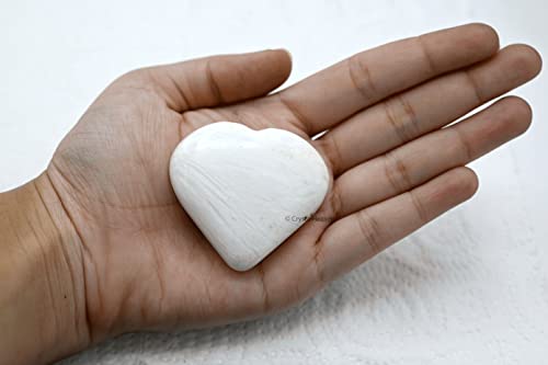 Image of Scolecite Crystal Heart Palm Pebbles Stones for Anxiety Stress Relief Massage - AAA Grade Original Healing Gemstone Agate Heart Palm Stone for Yoga Meditation Spiritual