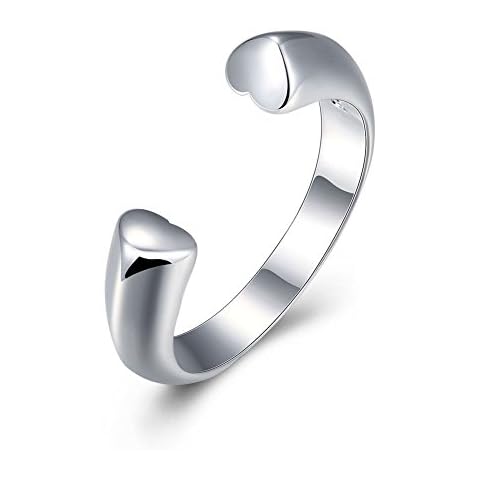 Silver Plated Open Heart Band Ring Size P 1/2 (UK, AU) 8 (US) Adjustable Ended Double Love Thumb Promise Cover
