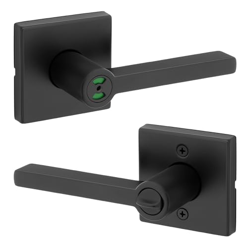Image of Kwikset Halifax Vacant Occupied Bathroom Door Handle Lock, Privacy Door Lever with Indicator, Matte Black