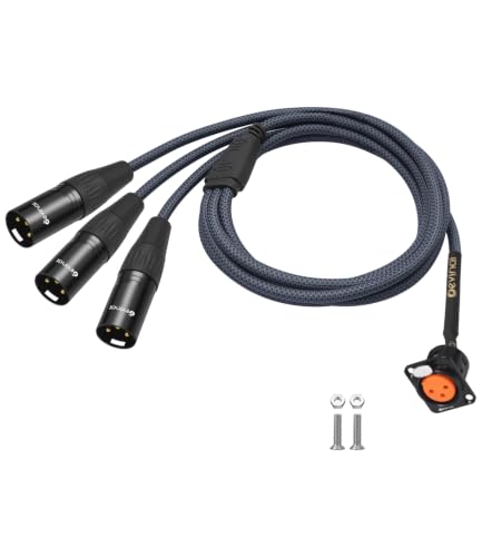 Image of XLR Pass Through Cable Splitter, 1 Female Panel Mount to 3 Male Connector Adapter Y Cable, Mic Feed /Pass Thru Converter for Stage Box, Patch Panel, Floor Box 2 feet(F D-Type to 3M)
