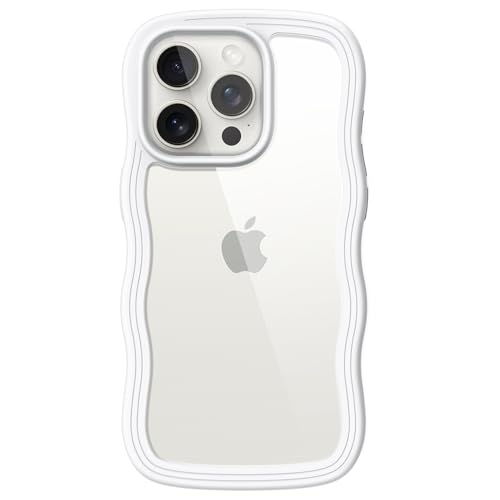 JETech Coque Mignon pour iPhone 15 Pro 6,1 Pouces, Étui Housse Vague Cadre Forme Bouclée Antichoc pour Femmes et Filles, Dos Transparent en PC Dur (Titane...