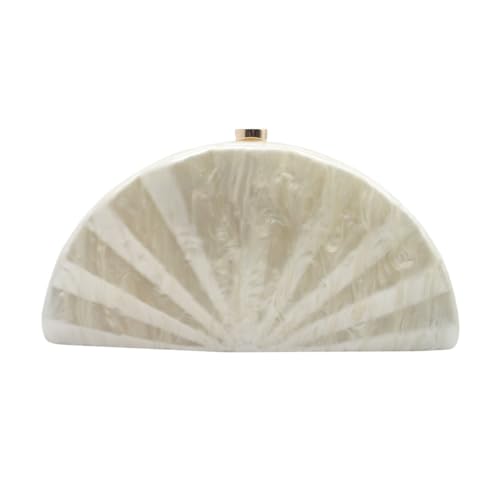 Image of Acrylic Fan Shell Clutch Purse Elegant Marbled Unique Handbag with Detachable Chain for Party Cocktail Wedding