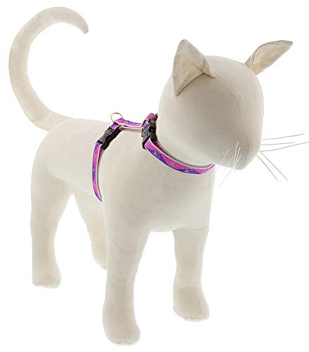 Lupine Reflective Cat and Small Pet H-Style Harness in 1/2" Wide Pink Paws with 9" to 14" Adjustable Girth