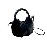 LDGSUPH Women Winter Fashion Furry Bucket Bag(Black)