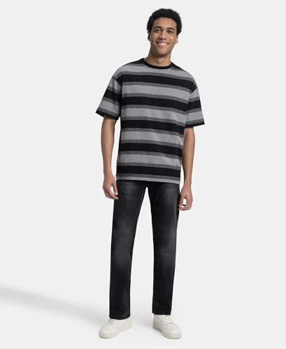 Image of Jockey UM24 Men Super Combed Cotton Rich Striped Oversized T-Shirt