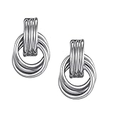 Pendientes de oro – Estilo de botón geométrico de gran tamaño, parte trasera de fricción segura con postes reforzados, textura chapada en oro de 14 quilates, par clásico de declaración, para regalo de