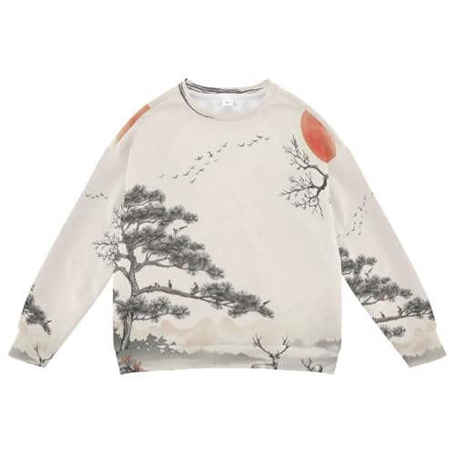 Youth Sweatshirts Long Sleeve Soft Ink Wash Painting Crewneck Pullover Sport Top Tee（5-10 Years）