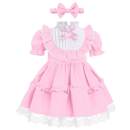 ODASDO Baby Girls Toddler Kids Vintage Ruffle Short Sleeve Bowknot A-line Pageant Birthday Party Dress with Headband Set 1-5T