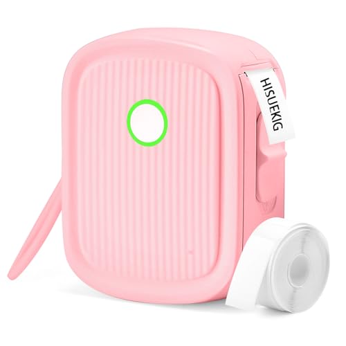 HISUEKIG Mini Label Maker Machine, Bluetooth Thermal Label Printer, Portable Sticker Printer, Thermal Printer Rechargeable Labeler for Price Tag & Food Date, Compatible with iOS Android, Pink