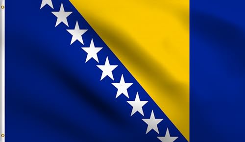DMSE Bosnia and Herzegovina National Flag 3ft x 5ft - Fade-Resistant Outdoor & Indoor Flag - Quad-Stitched Fly End & Heavy-Duty Brass Grommets (3ft x 5ft)