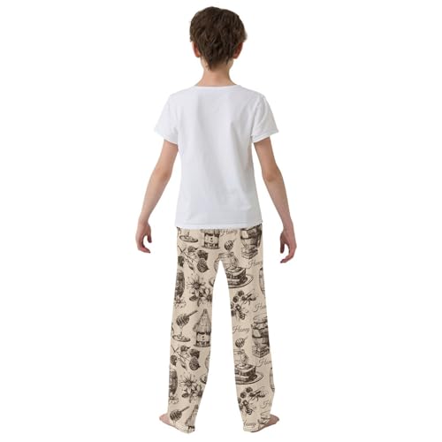 ZZXXB Retro Bee Honey Boys Long Pants Soft Trousers Elastic Waist Kids Lounge Bottoms with Pockets S-XL3