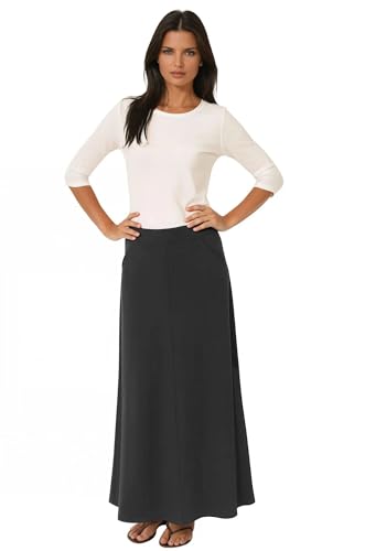 Baby'O Women's Stretch Cotton Knit Western Style A-Line Maxi Skirt with Jeans-Style Front Pockets3