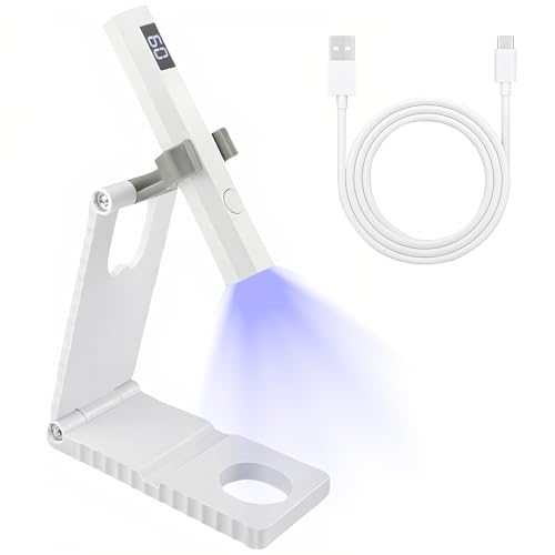 Handheld UV Nail Lamp with Stand, OIHCAZ Mini UV Lamps for Gel Nails, Portable Flash Cure Nail Light for Gel Polish, Rechargeable Nails Dryer for Women Travel DIY