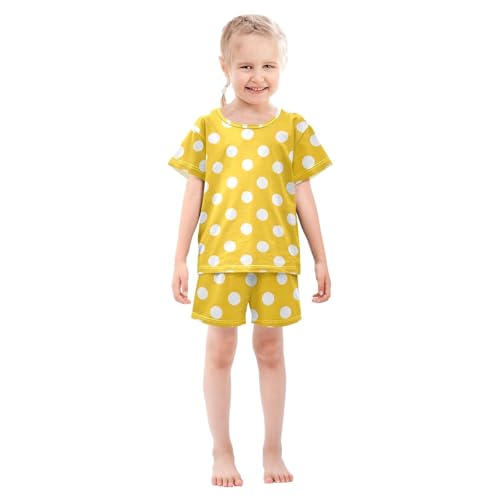 ALAZA Yellow Polka Dots Pajamas Short Sleeve 2 Piece Sleepwear Top and Bottom Pajama Set Unisex3