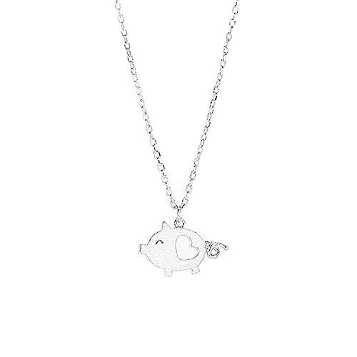 Cute Pig Pendant Necklace 925 Sterling Silver Love Heart Necklaces for Women Nickle Free Animal Pet Adjustable Link Chain Dainty Jewelry for Daughter Niece - Main Image