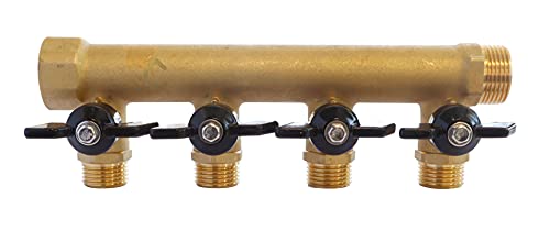 SOMATHERM FOR YOU - Collecteur laiton avec mini-vannes intégrées - 4 départs Mâle 15/21 - Entrée Femelle 20/27 - Sortie Mâle 20/27