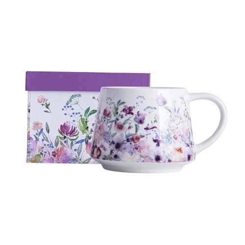 Topadorn Ceramic Coffee Mug 12Oz, Porcelain Coffee Cups With Handle, Microwave & Dishwasher Safe, Pink Flower Art Mug