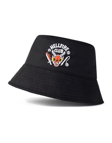 Stranger Things Things Hellfire Club Sombrero de Pescador Negro | Gorros Retro Unisex para Uso Casual | Mercancía de Series de televisión | Accesorio de protección Solar para Adultos