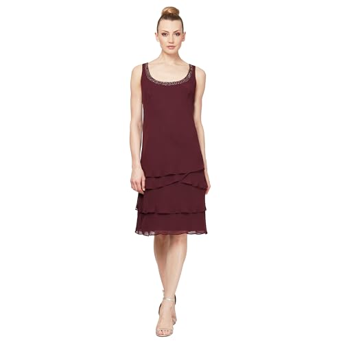 Image of S.L. Fashions Women's Mother of The Bride Tiered Jacket Dress with Shoulder Embellishment