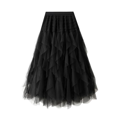 Women Mesh Layered A-Line Skirt Summer High Waist Party Skirt Elegant Mesh Patchwork Tulle Tutu Midi Skirt
