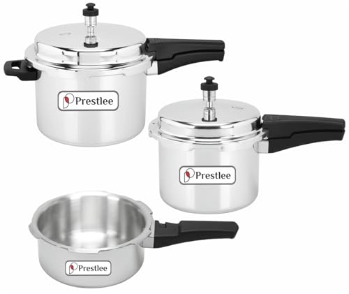 Image of Prestlee Aluminium 2, 3, 5 Litres Pressure Cooker | Outer Lid | Faster & Healthy Cooking | Gas Stove Compatible | ISI Certified | 5 Years Manufacturer's Warranty | Silver