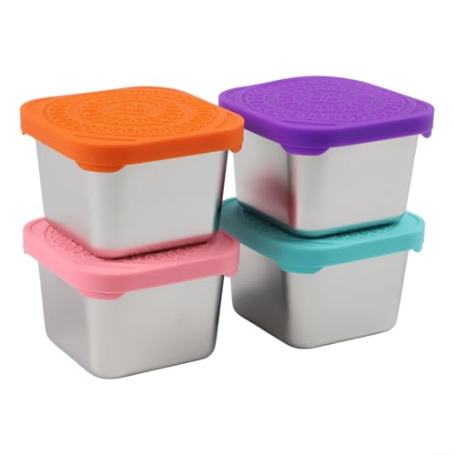Juego de 4 loncheras reutilizables de acero inoxidable con tapas de silicona, recipientes de aperitivos de 6 onzas para viajes y uso diario