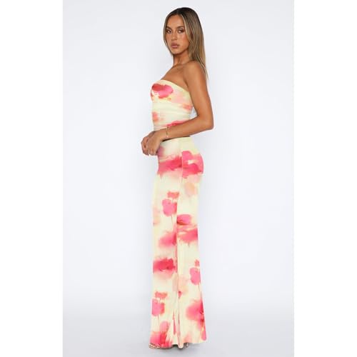 Image of Goafuliy 2 Piece Skirt Sets for Women Summer, Floral Sleeveless Tube Top Bodycon Maxi Skirts Y2k Vacation Going Out Outfits