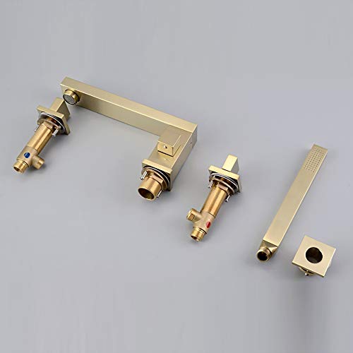 Lightinthebox Bathtub Faucet - Contemporary Brushed Gold Roman Tub Ceramic Valve Bath Shower Mixer Taps Two Handles Four Holes #TOP7
