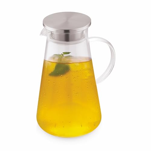 Image of ATTRO Glassox Classy Glass Water Jug - 1800ml Borosilicate Glass Serving Jug with Stainless Steel Lid, Heat Resistant, Ideal for Juice, Lemonade, Iced Tea, Milk, Hot & Cold Beverages