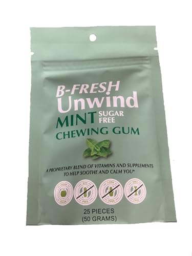 B Fresh-Unwind-Gum-Mint Flavored-Ashwagandha, Xylitol, Stevia, Sugar Free, Kosher, Star-K and Pareve, Vegan, Aspartame Free,Relax, Calm-25 Pieces