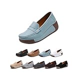Zapatillas de plataforma con cuña y sin cordones para mujer, mocasines casuales de piel auténtica con soporte para el...