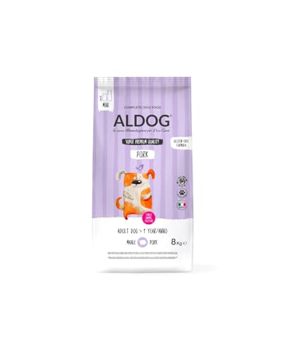 Cane Aldog Crocchette Monoproteiche per Cani, alimento per cani adulti di tutte le taglie e razze, N. ALDOG PORK Crocchette Mini, 1 confezione da 8kg, 1x8kg.