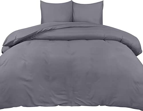 Image of Utopia Bedding Double Duvet Cover - Microfibre Duvet Cover 200 x 200 cm + Pillowcases 80 x 80 cm - Grey | Microfibre duvet cover with zip, Oeko-Tex certified, easy to assemble, ideal for home and hotel