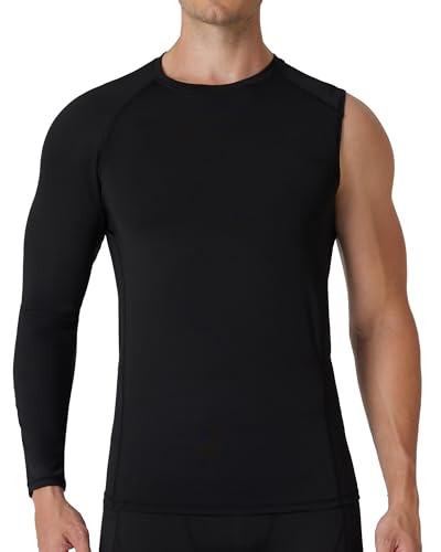RIKUAOU Mens One Arm Sleeve Compression Shirts 1/2 Long Sleeve