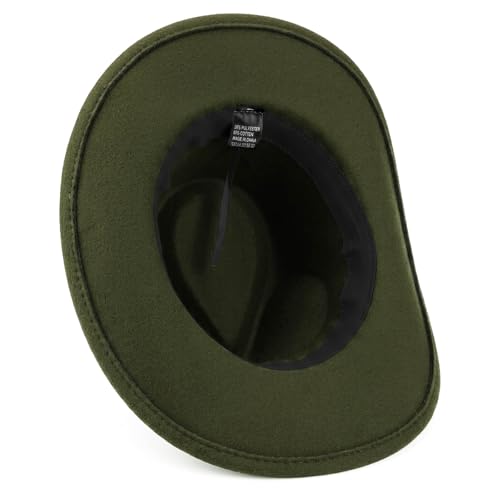 Image of DRESHOW Women Men Classic Felt Wide Brim Western Cowboy & Cowgirl Cap Belt Buckle Retro Panama Hat Unisex Rolled up Caps