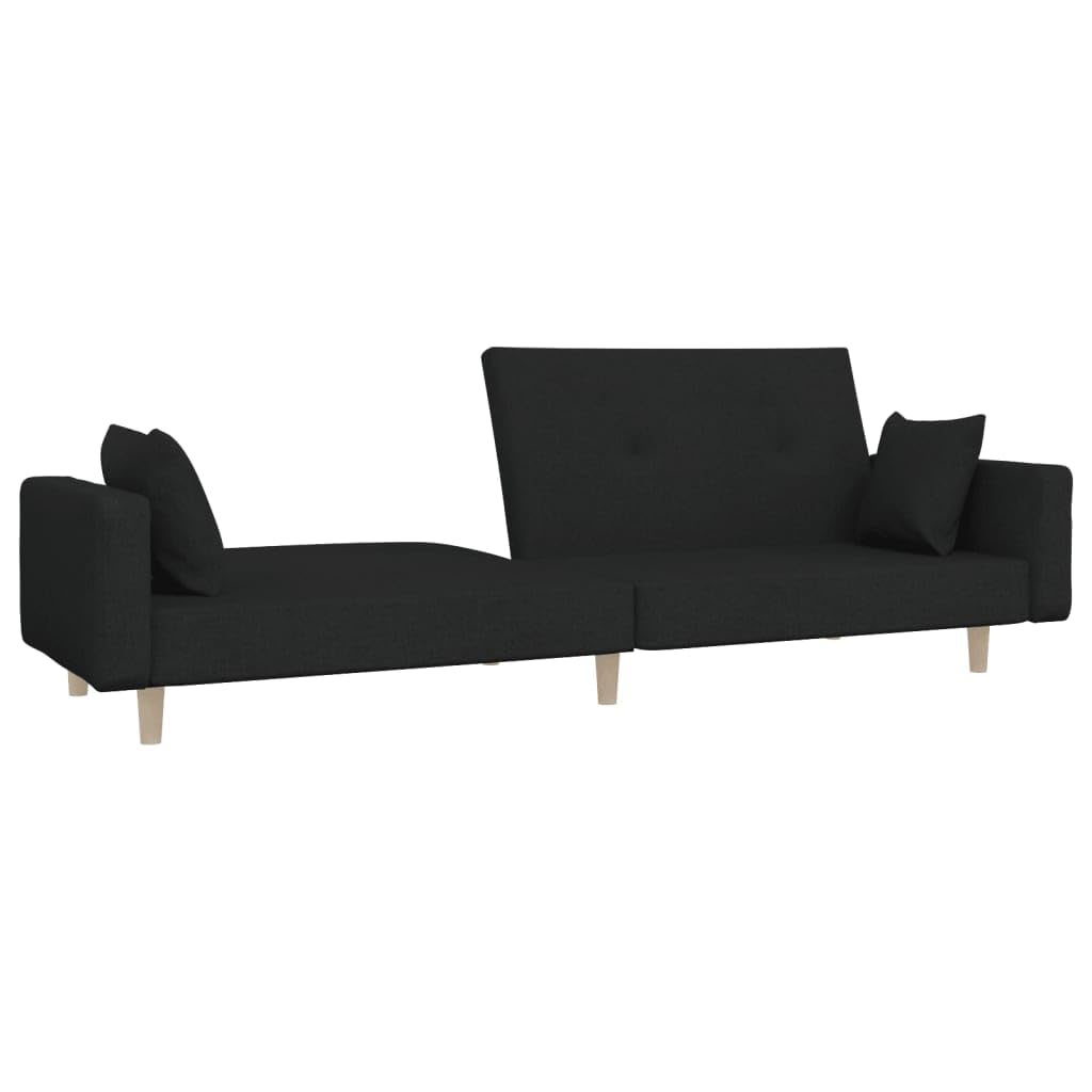 Sofá cama de 2 plazas con función de sueño, incluye 2 almohadas, sofá plegable de tela, color negro, 220 cm