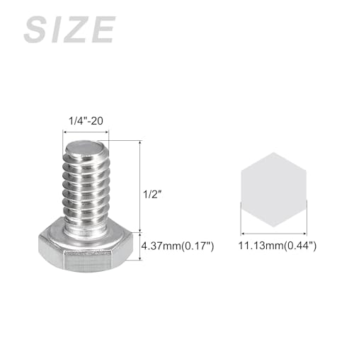 Image of METALLIXITY Hex Head Bolts (1 /4-20 x 1 /2 inch) 100Pcs, 304 Stainless Steel 18-8, Fully Threaded, External Hex Drive, Plain Finish, Hex Head Screw Bolt, Silver