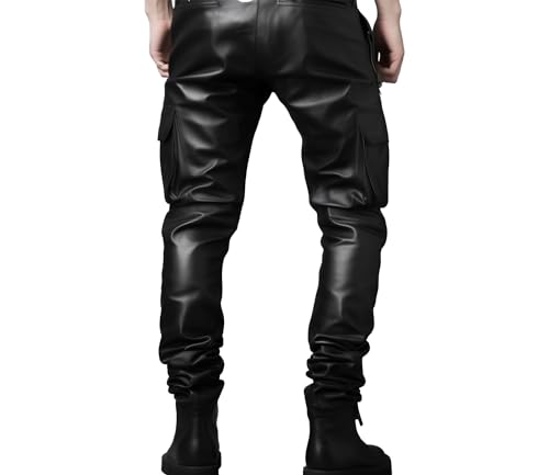 Genuine Lambskin Black Leather Cargo Pants Men - Biker Leather Pants for Men - Classic Leather Cargo Pants Men2