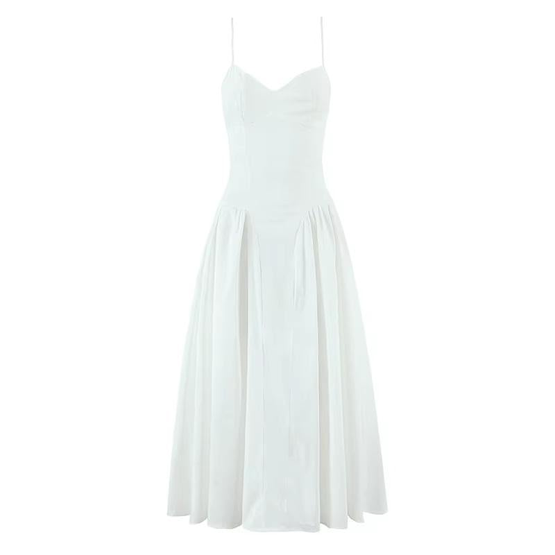 Ladies' A-line mini Skirt with V-Neck Italian Thin Shoulder Straps and lace Back Summer Collection4