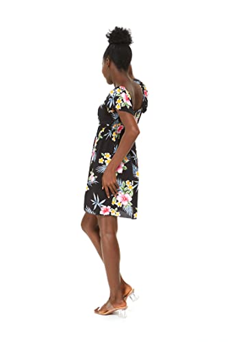 Image of Family Matching Hawaiian Clothes, Hibiscus Black | Black Hibiscus Print • Soft Rayon Fabric • Family Matching Outfits • Vacation Ready • Luau Party Wear