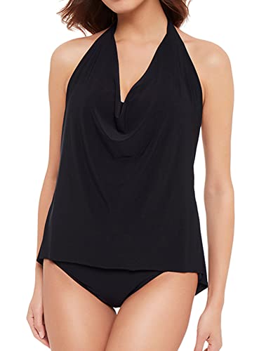 MagicSuit Women's Swimwear DD-Cup Solid Sophie Cowl Neck Underwire Bra High Low Hem Tankini Top2