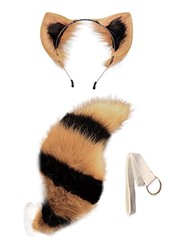 QinRuan Faux Fur Wolf Ears Headband Furry Dog Tail Set Animal Coustume Cospaly Halloween Party