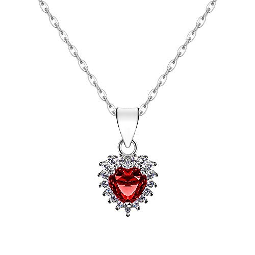 EGO by PHETRA MADE IN ITALY COLLANA in Argento 925 con Pendente a Forma di Cuore e Zircone Rosso