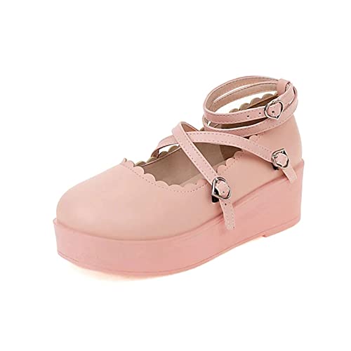 Mary Jane Shoes for Girls School Uniform Leisure Shoe Girls Low Heel Dress Shoes (Color : Pink, Size : 5.5 US)