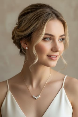 Juego de joyas de circonita dorada para oficina de registro y look de invitada 6
