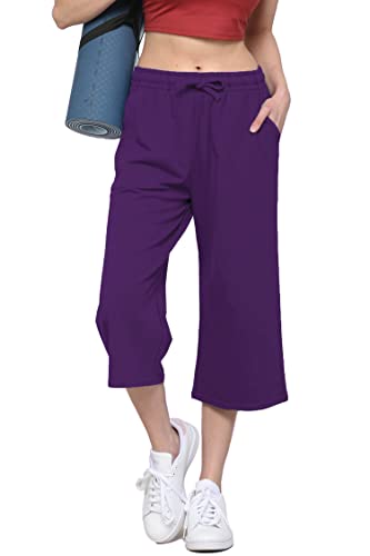 Image of Lock and Love Womens Capri Pants Loose Yoga Pants Wide Leg Drawstring Comfy Lounge Pajama Capris Sweatpants with Pockets