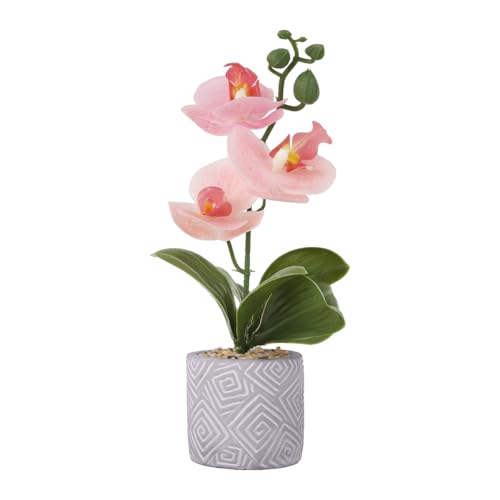 Image of HASTHIP Artificial Moth Prchid Flower, Artificial Orchid Plants for Home Decor, 28CM Artificial Plants with Cement Pot, Faux Orchid Flowers for Desk Decor, Rubber Artificial Plants for Decoration