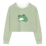 DISNIMO Green Frog Hoodie for Girls Crop Top Sweatshirt Size 13 14 Years Old Kids Long SleeveHooded Sports Gym Outfit Hiking Camping Running Clothing Teen Girls Fall Jacket Trendy Clothes