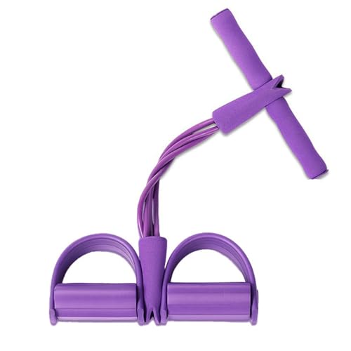 Sit up Exercise Equipment, Stomach Exercise Equipment, Home Gym Equipments, 4 Tubes Elastic Sit up Pull Rope with Foot Pedal, for Arm, Abdominal, Waist, Leg Stretching, Body Shaping Training (Purple)